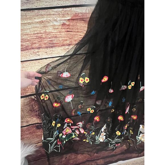 L'Atiste by Amy Floral Embroidered Mesh Midi Dress Gown Homecoming Prom Black S - Picture 6 of 8